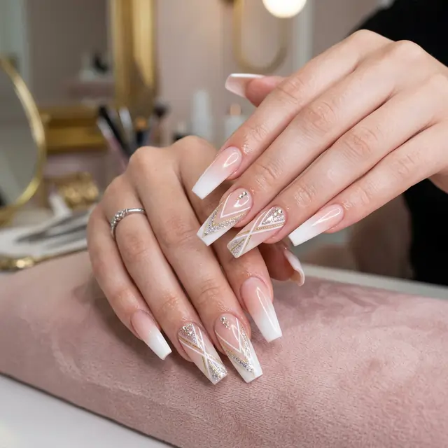 Luxury gel nail extensions with ombre french tip design
